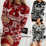 Christmas Jacquard Knitted Dress Long Knitted Sweaters - WOMONA.COM