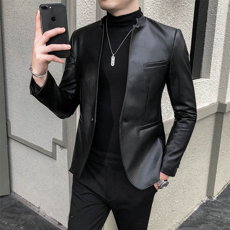 Men's slim faux leather button-front jacket
