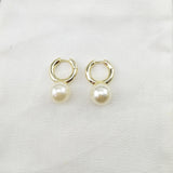 brass glass pearl earrings - WOMONA.COM