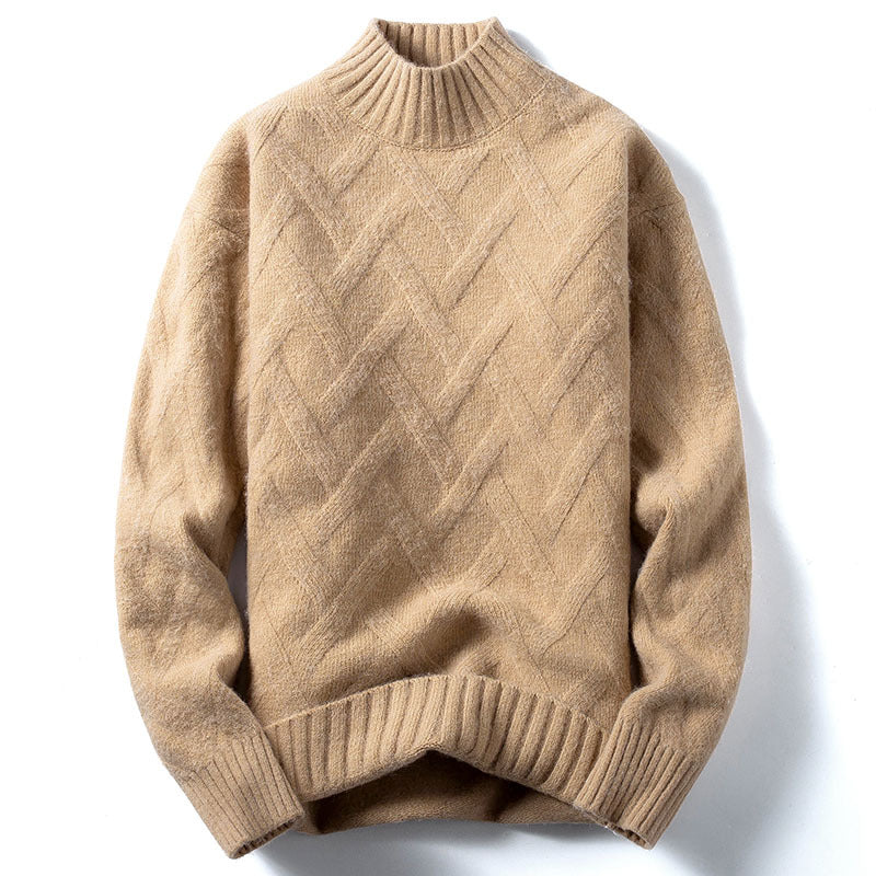 Men's Ribbed Mock-Neck Knit Sweater, Khaki - product view 1
