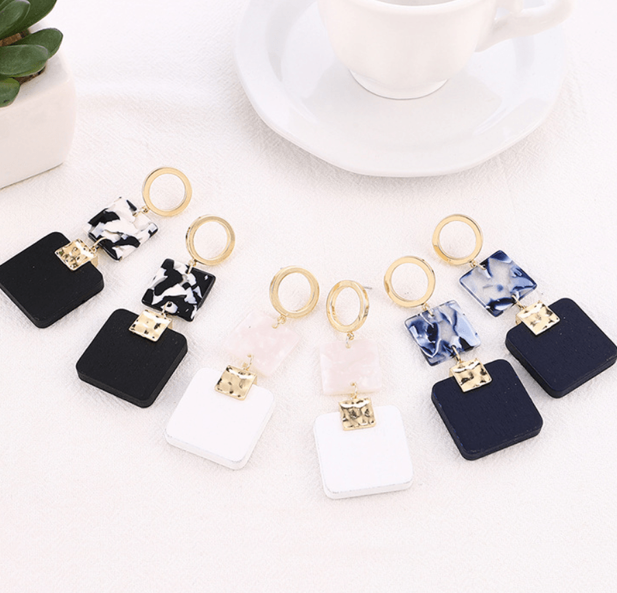 Leopard Print Square Wood Earrings