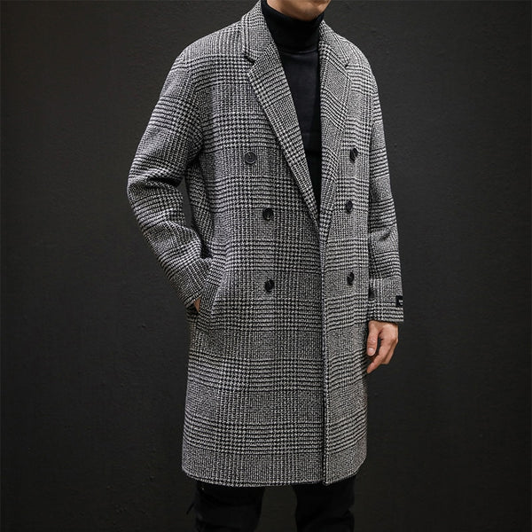 Plaid coat slim slim long trench coat - WOMONA.COM