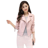 Women's short slim pink leather jacket - WOMONA.COM