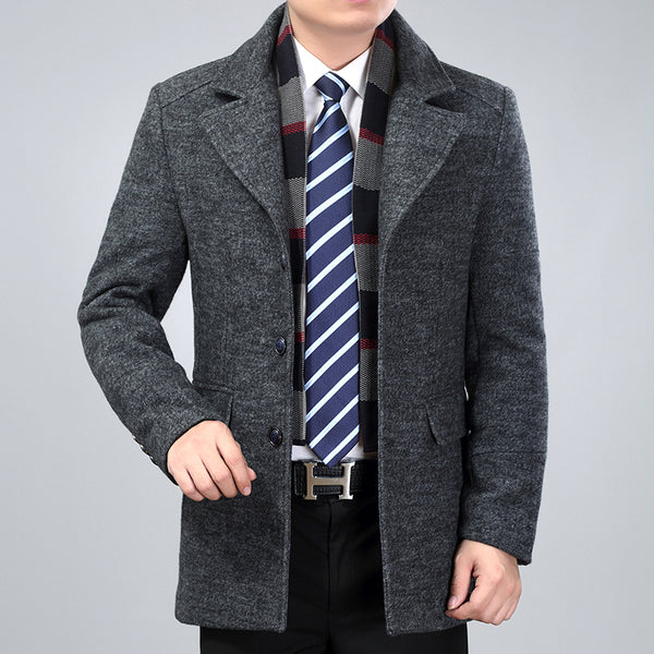 Men's woolen coat mid-length trench coat - WOMONA.COM