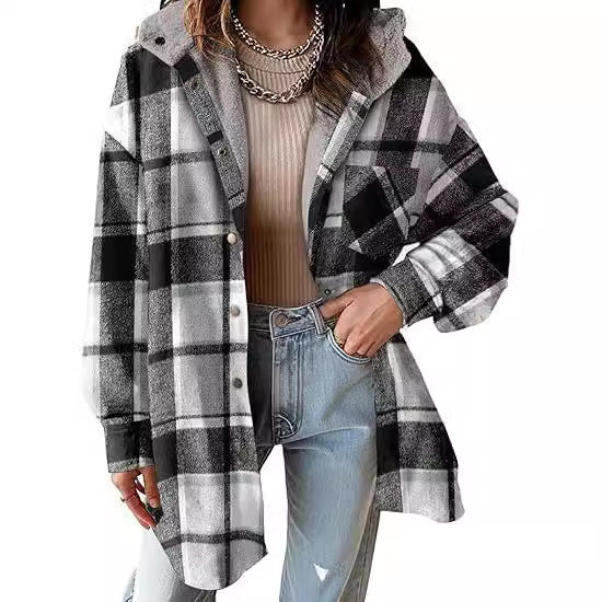 Women Flannel Plaid Jacket Long Sleeve Autumn