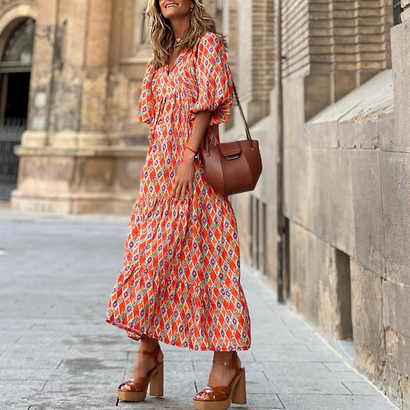 Summer Women's Vintage Printed Bohemian Dress - WOMONA.COM