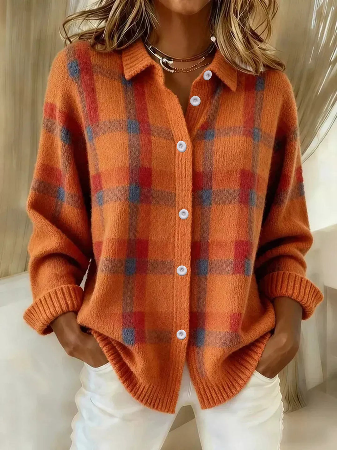 Women's Plaid Button-Up Cardigan