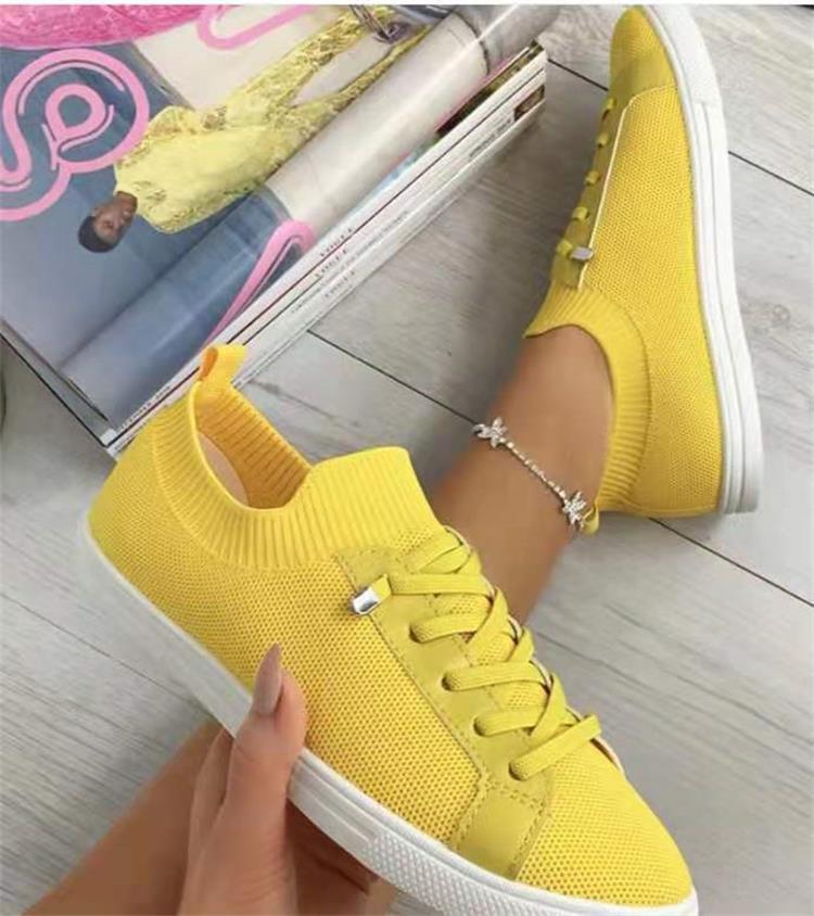 Flat Lace-Up Fly Woven Mesh Breathable Shoes - WOMONA.COM