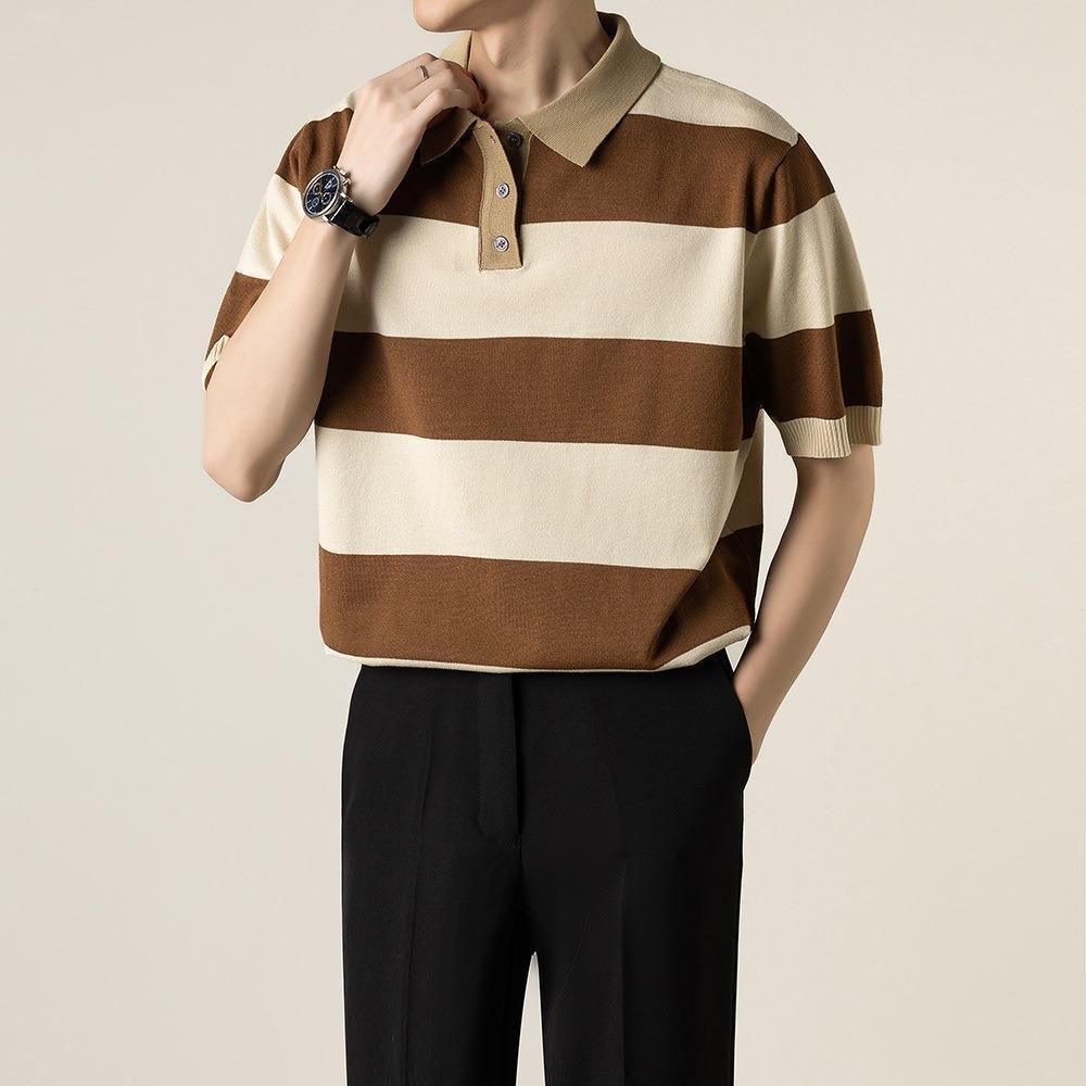 Business Striped Short-sleeved T-shirt Men - WOMONA.COM