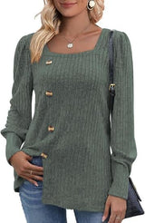 Women's Sunken Stripe Long-sleeved Top T-shirt - WOMONA.COM