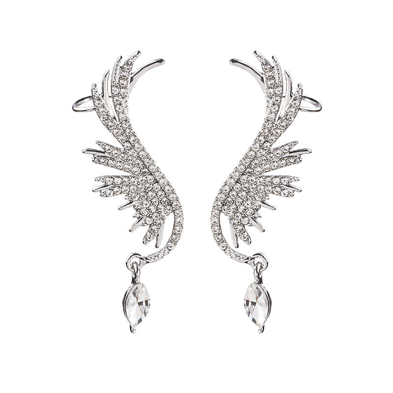 Wings rhinestone tassel earrings - WOMONA.COM