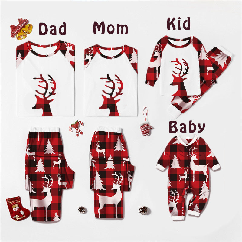 Christmas Deer Head Print Parent-child Home Service Suit - WOMONA.COM