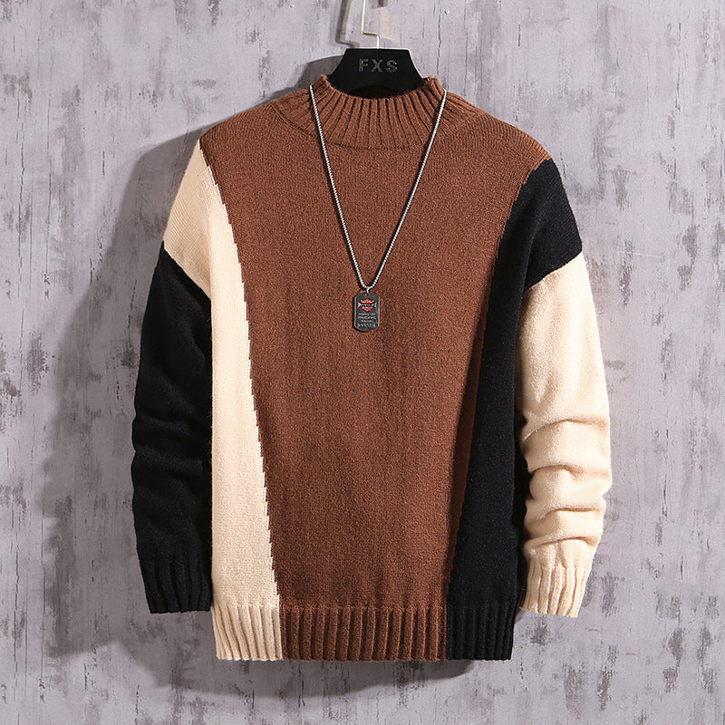 Fashion Color Block  Men's Plus Size Sweater