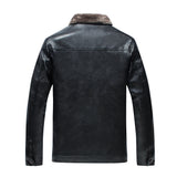 Men's Stand Collar Leather Jacket Plush Leisure - WOMONA.COM