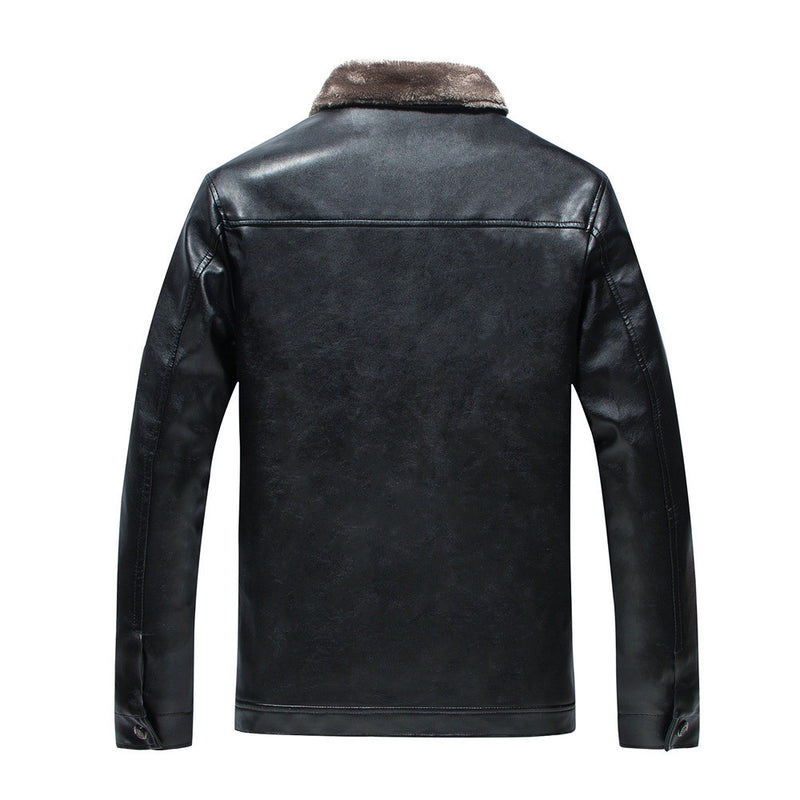 Chaqueta de cuero con cuello alto para hombre de felpa de ocio