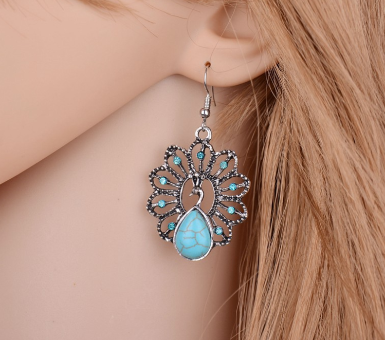 Vintage Peacock Turquoise Earrings - WOMONA.COM