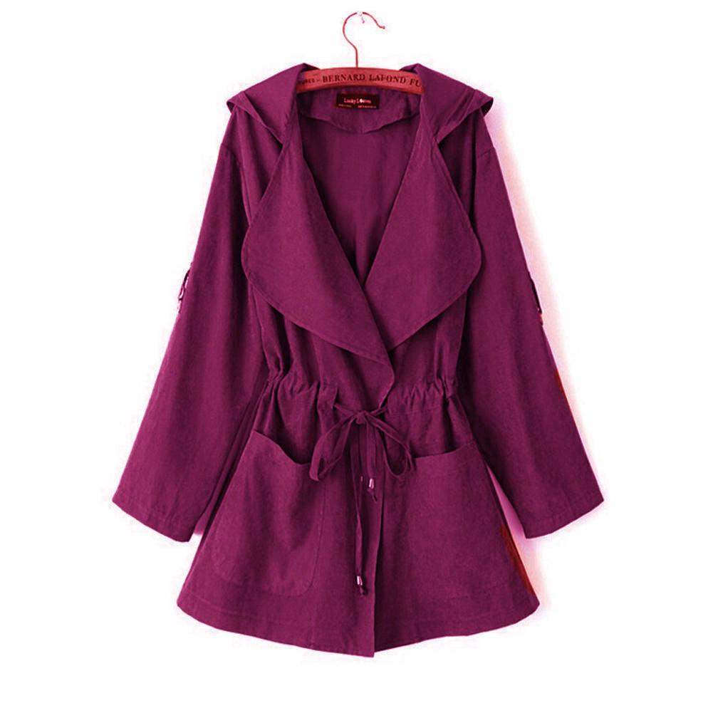 Women’s thin windbreaker in wine red, drawstring waist, flap pockets, long sleeves