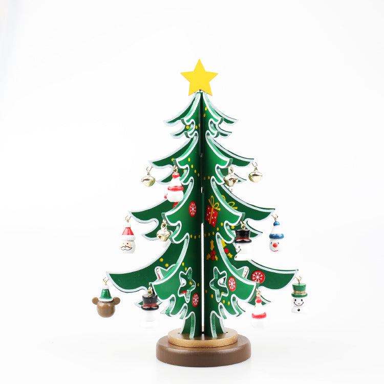 Wooden Christmas Tree Ornaments Scene Layout - WOMONA.COM