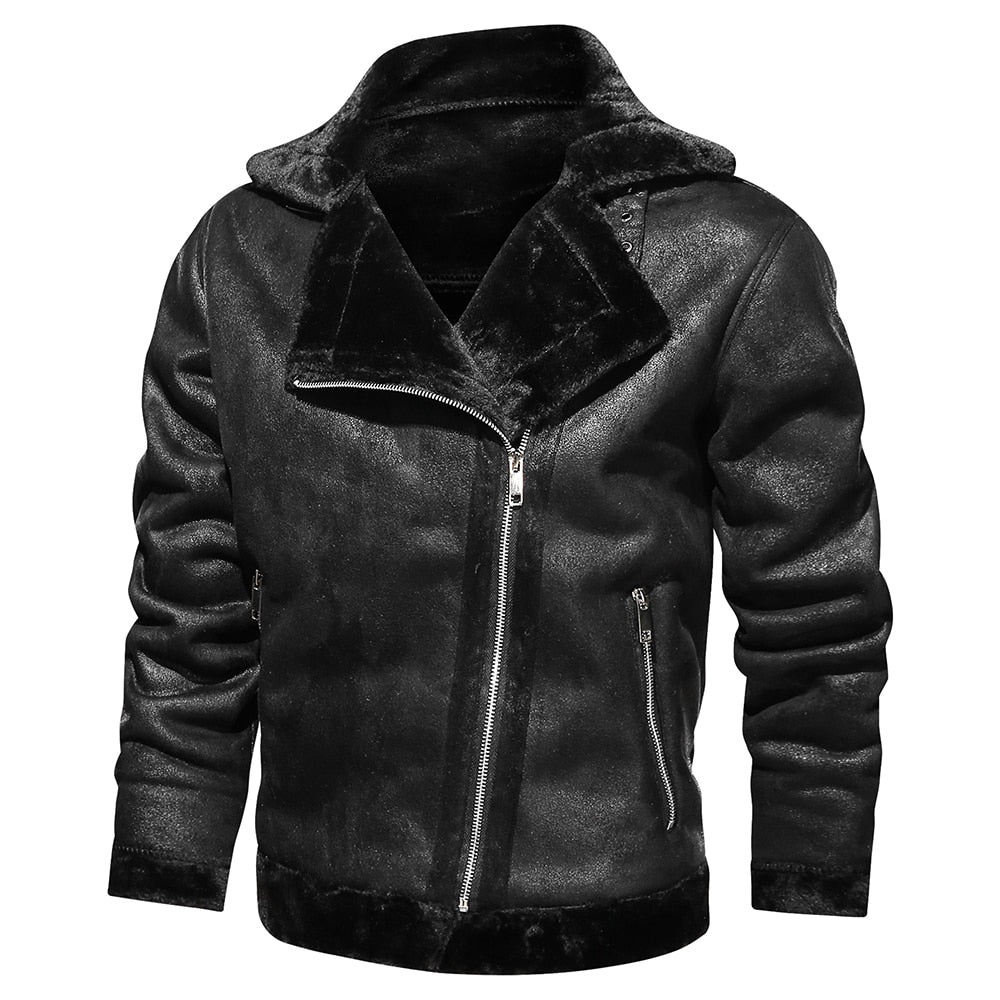 Men's Suede-Look Plush-Trim Winter Jacket, Black - product view 7