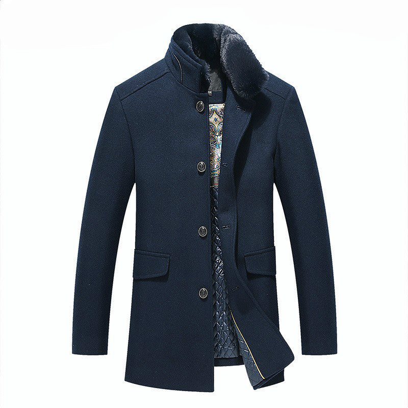 Men's solid colour wool-look overcoat
