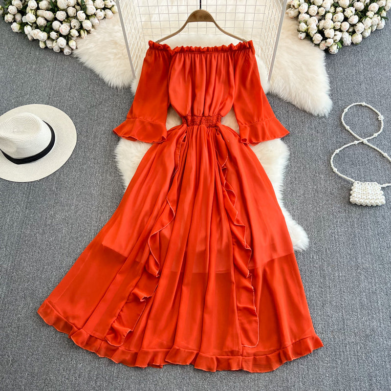 Women's Temperament Leisure Ruffled Chiffon Dress - WOMONA.COM