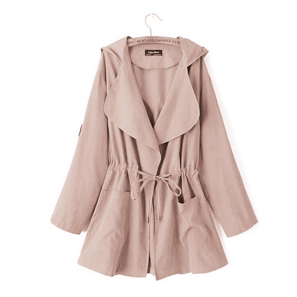 Women’s thin windbreaker in blush pink, drawstring waist, flap pockets, long sleeves