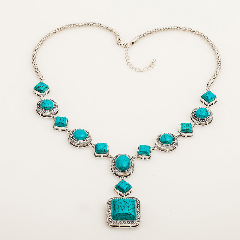 Turquoise Vintage Diamond Necklace - WOMONA.COM