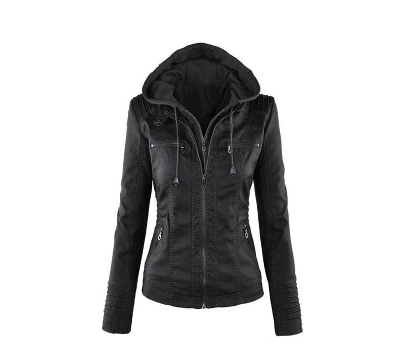 Long-sleeved women's leather jacket - WOMONA.COM