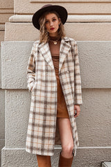 Ladies British Style Long Check Woolen Coat