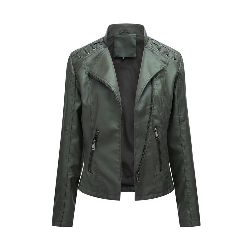 Slim Fit Thin Leather Coat Women's - WOMONA.COM