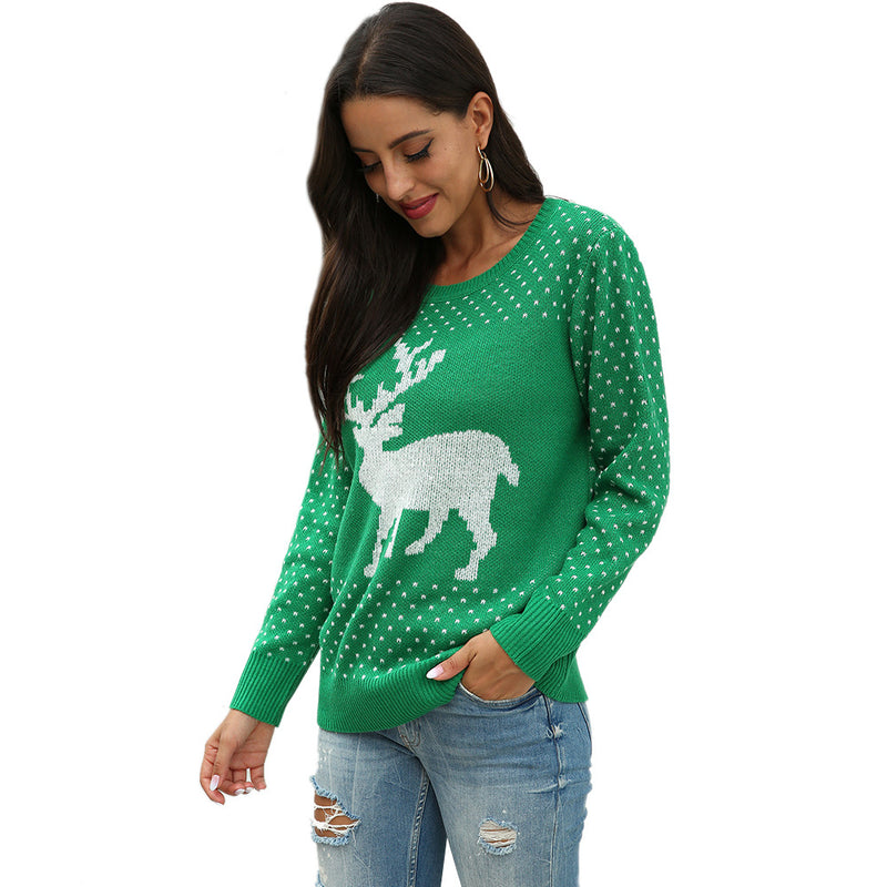 Fawn jacquard christmas sweater - WOMONA.COM