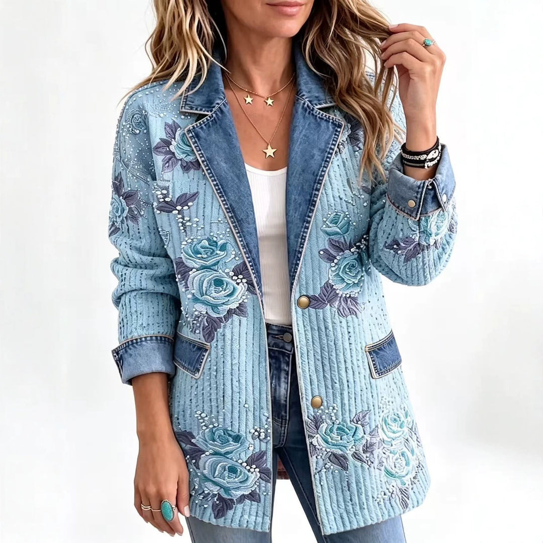 Women's Floral & Paisley Denim-Look Blazer - product view 1