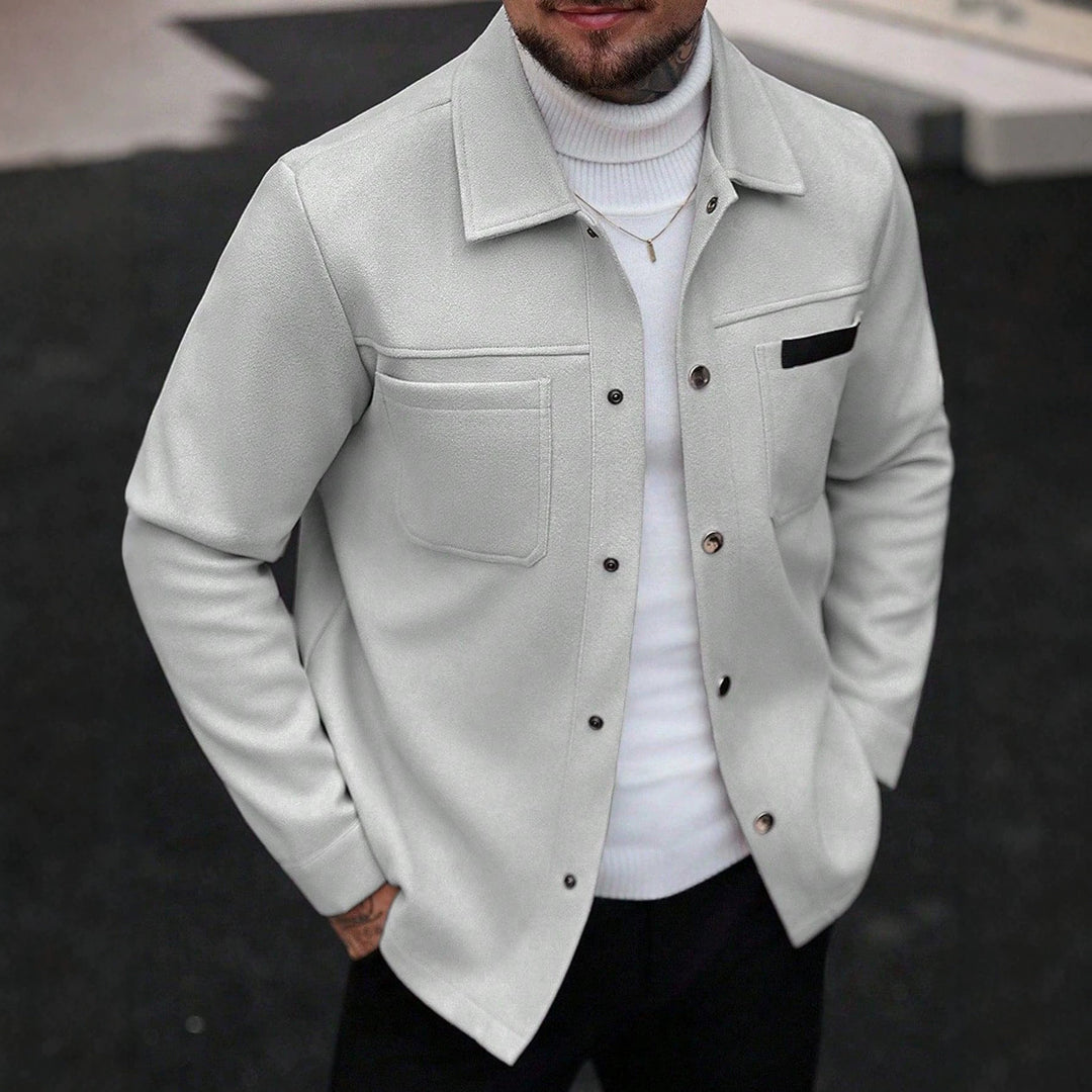 Men's Light Gray Casual Jacket with Pockets
