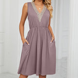 Lace Panel Sleeveless Dresss - WOMONA.COM