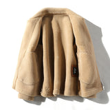 Fleece-lined Padded Lapel Plus Size Leather Coat - WOMONA.COM