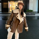 Large Lapel Fur Integrated Stitching Down Jacket - WOMONA.COM