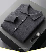 Men's Polo Collar Solid Color Wool Cardigan - WOMONA.COM