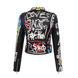 Printed Hit Color Motorcycle Leather Jacket Women's - WOMONA.COM