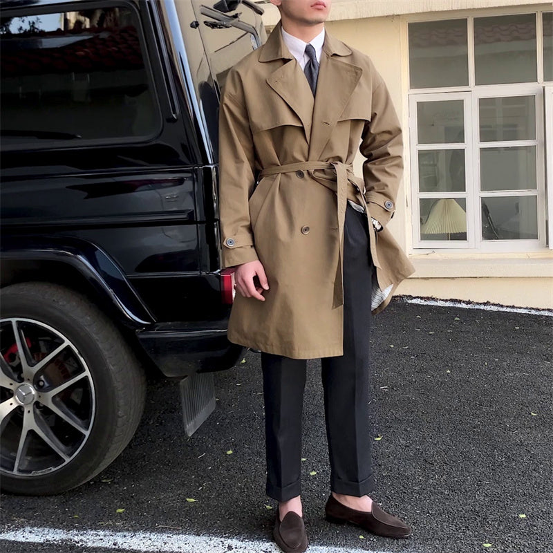 Commuting Mid-length Trench Coat With Double-breasted Lapels - WOMONA.COM