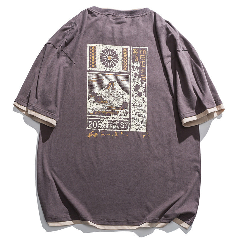 Faxien Japanese Retro Short Sleeve T-shirt Men''s - WOMONA.COM