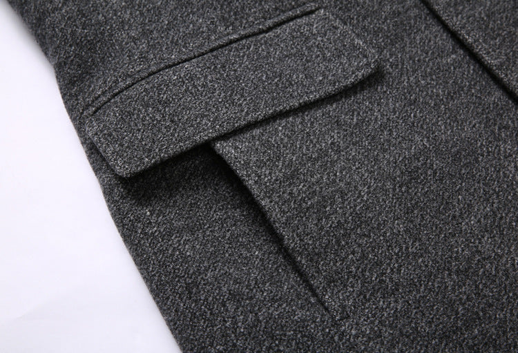 Thick Quilted Lapel Collar Men's Mid-length Wool Overcoat - WOMONA.COM