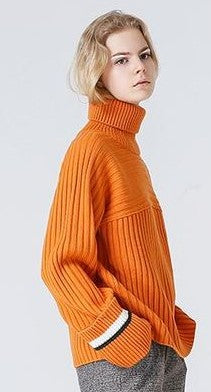 High necked stripes stripes sleeves loose sleeves sweaters - WOMONA.COM