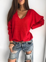 new autumn winter Women v-neck solid Sweater - WOMONA.COM