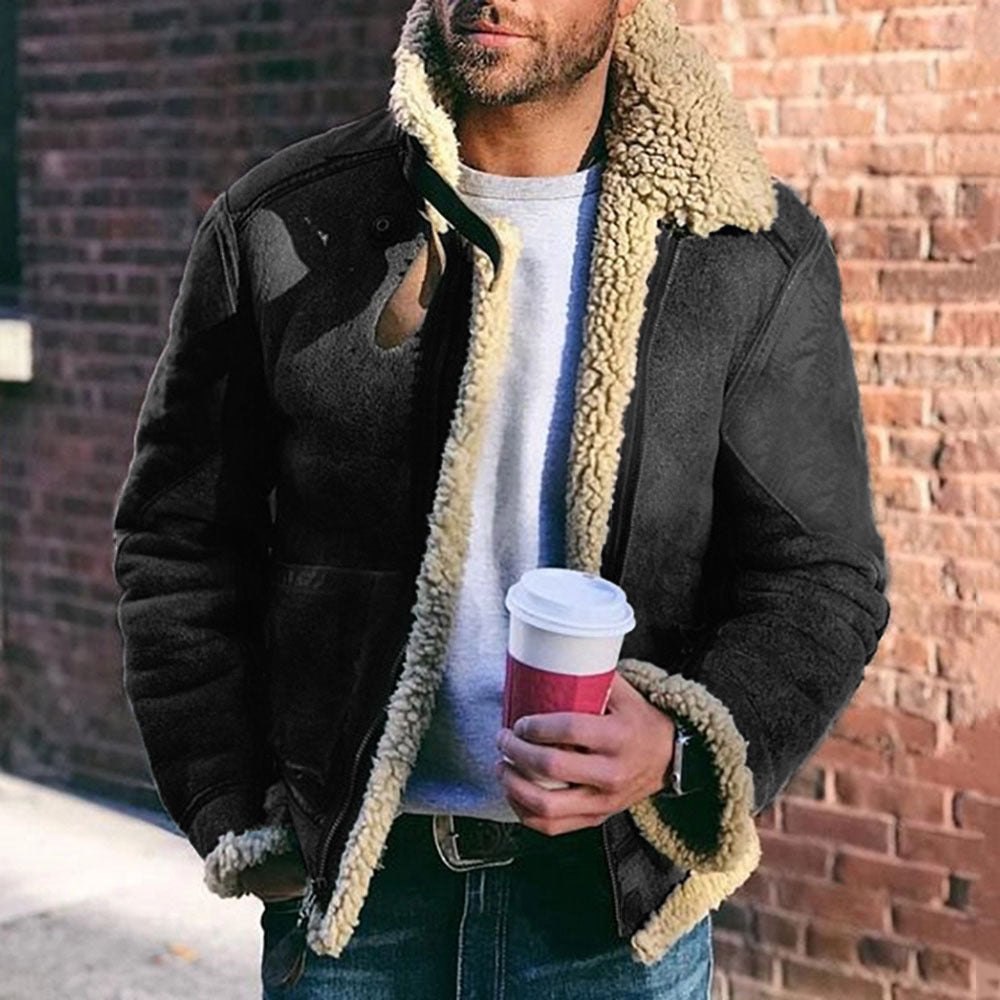 Men's velvet-lined faux leather zip jacket