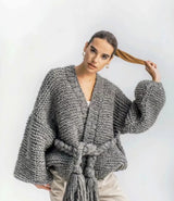 Hand-woven tassel strap lantern sleeve sweater - WOMONA.COM