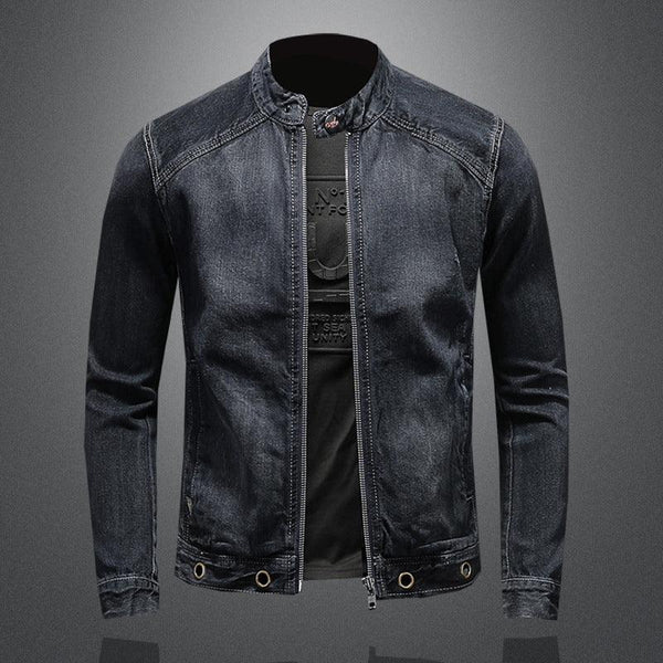 Dark Blue Motorcycle Vintage Zipper Denim Coat