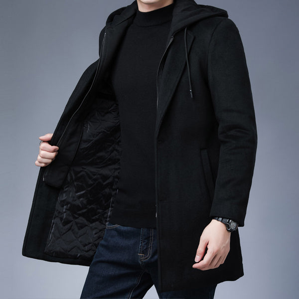 Mens Detachable Hooded Woolen Winter Coat - WOMONA.COM