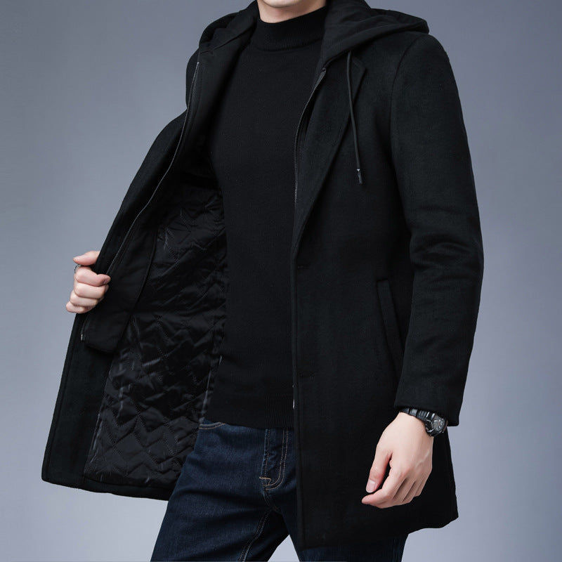 Mens Detachable Hooded Woolen Winter Coat