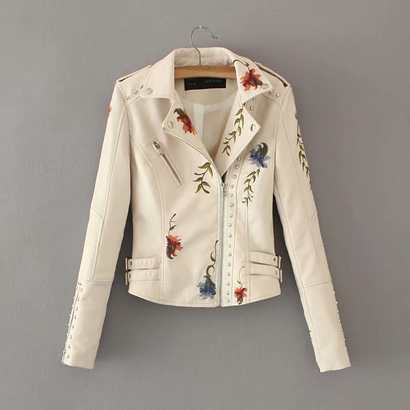 Embroidered studded leather jacket - WOMONA.COM