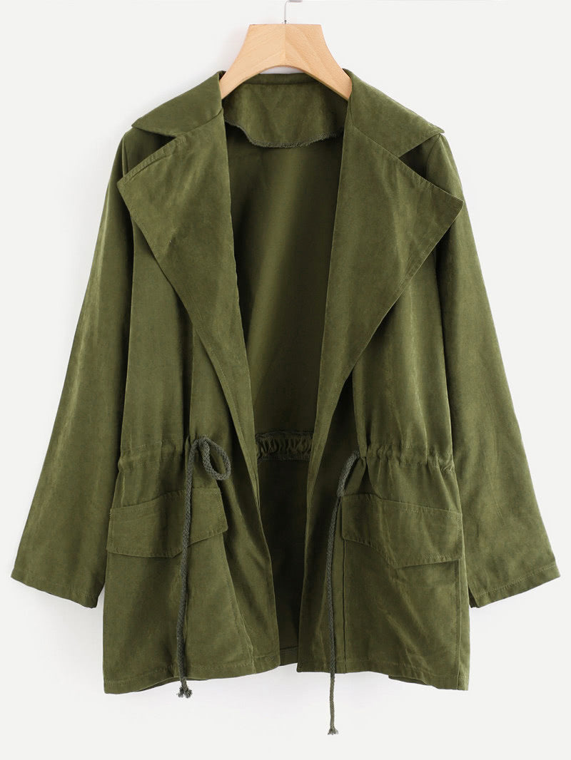 Lapel casual strap windbreaker pocket coat